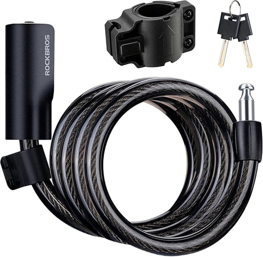 ROCKRBOS Bike Cable Lock with Key, ABS Lock Shell, 2 Keys & 1 Mount Bracket, Cable Lock for Bicycle/Scooter/Gate