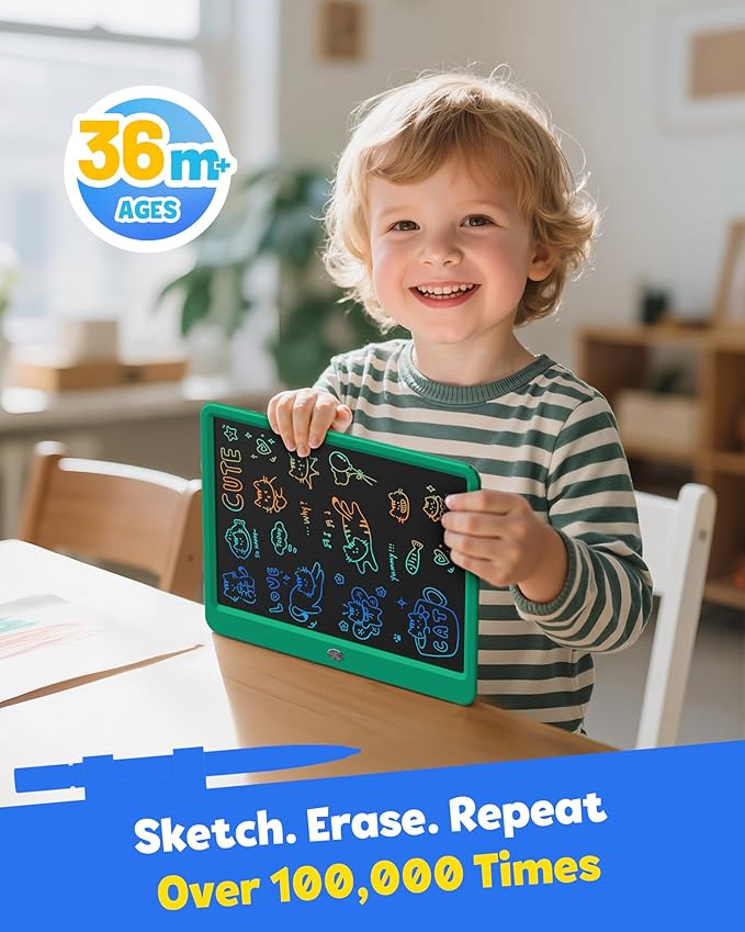 TEKFUN LCD Writing Tablet for Kids Boys Toys, 12 Inch Erasable Doodle Board Colorful Drawing Pad, Board Games Outdoor Travel Toys Gifts for Toddlers Boys Adults (Green)