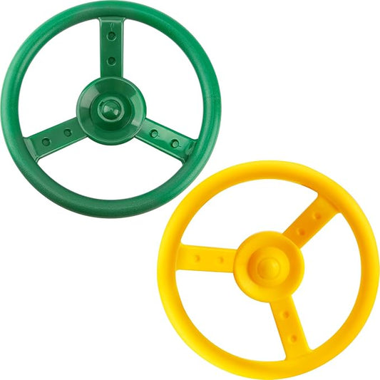 2 Pack Steering Wheel Playset Plastic Pirate Ships Wheel with Mounting Tools for Kids Playground Outdoor Gym (Green, Yellow)