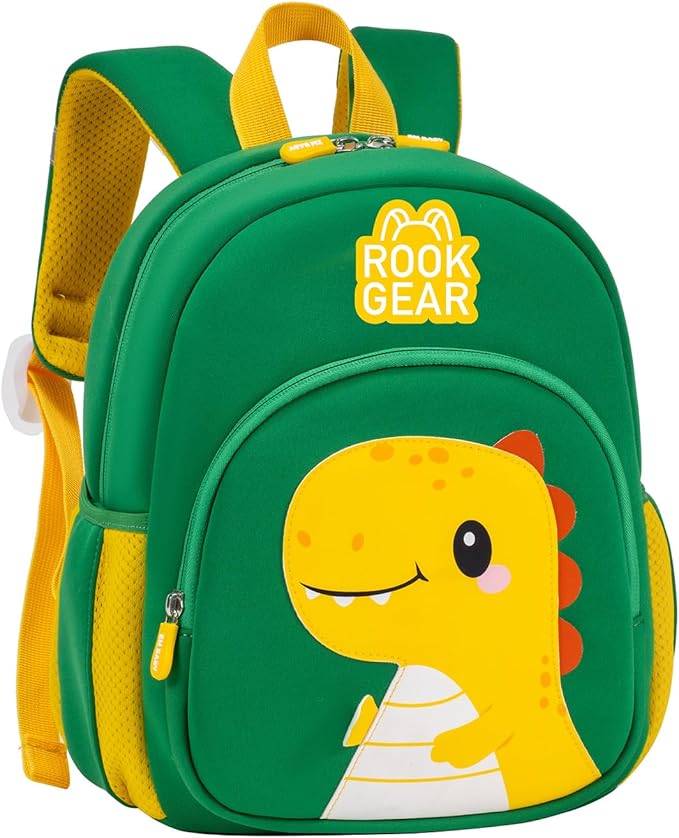 Lightweight and breathable children's dinosaur schoolbag, made of SBR diving fabric, suitable for kindergarten backpacks (green, Small)
