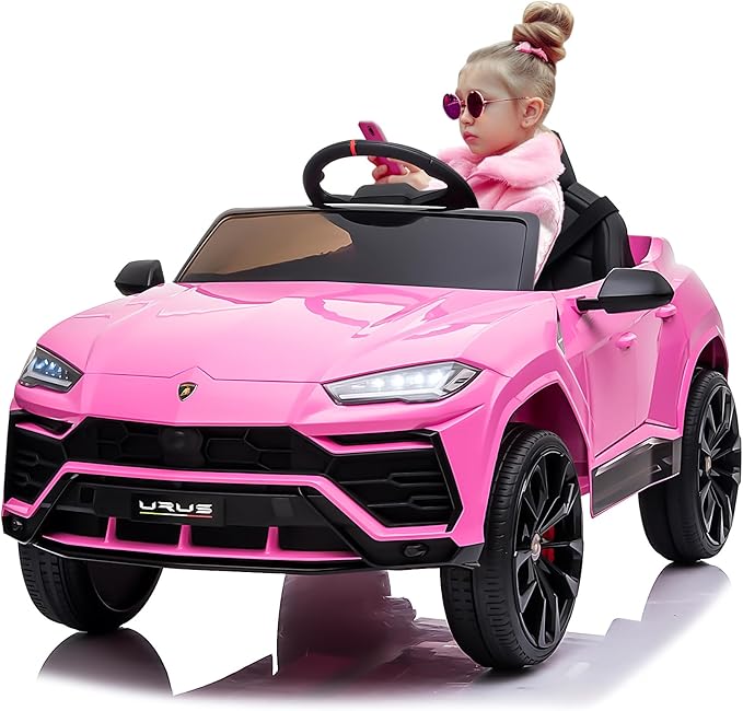 Electric Car for Kids 12V Licensed Lamborghini Ride On Car with Remote Control,Max Speed 2.5Mph,LED Lights,Music Players,Lockable Doors,Spring Suspension,Toddler Cars to Drive,Pink