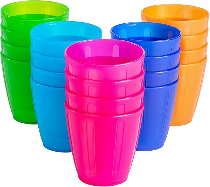 Honla 8 oz Kids Cups,Set of 20 Small Plastic Cups for Kids,BPA Free Cup,Dishwasher Safe,Reusable and Unbreakable Children Drinking Cup Tumblers in 5 Assorted Colors