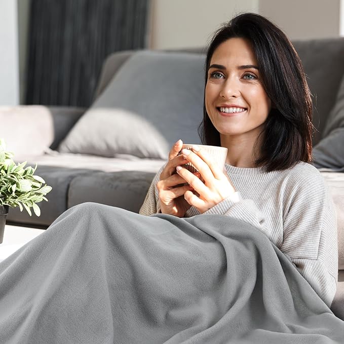 Newwiee 48 Pcs Fleece Throw Blankets Bulk Outdoor Wedding Guest Gifts Soft Lightweight Sleepover Lap Blankets Pet Home Sofa Couch Office Donation Homeless, 50 x 60 Inch (White/Gray)