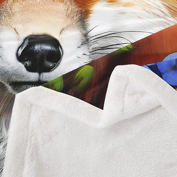 Fox Print Fleece Throw Blanket Cartoon Fox Sherpa Blanket for Kids Boys Girls Colorful Flowers Butterfly Plush Blanket Soft Decor Wild Fox Animal Fuzzy Blanket for Sofa Bed Couch, Throw 50x60 Inch