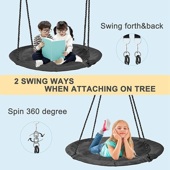 43 inch Saucer Tree Swing for Kids,Flying Round Swing Heavy Duty, Waterproof and All-Weather Resistant Textilene,Swivel,Adjustable Strong Ropes,Easy to Install,Outdoor Playground Backyard