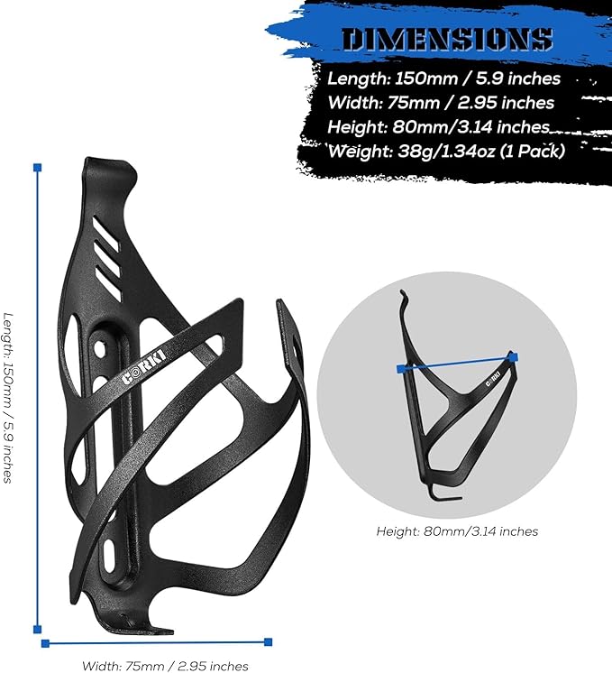 Corki Cycles Bike Water Bottle Holder Aluminum Alloy, Universal Bike Water Bottle Cage for Road, Mountain and Gravel Bikes - 2 Pack - Black