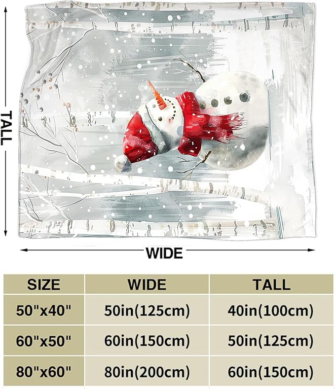 Snowman Blanket Ultra Soft Cozy Birch Tree Snowman Throw Blanket Fleece Fuzzy Plush Winter Christmas Blanket Decor Gifts for Women Girls Adults Couch Sofa 50"x40"