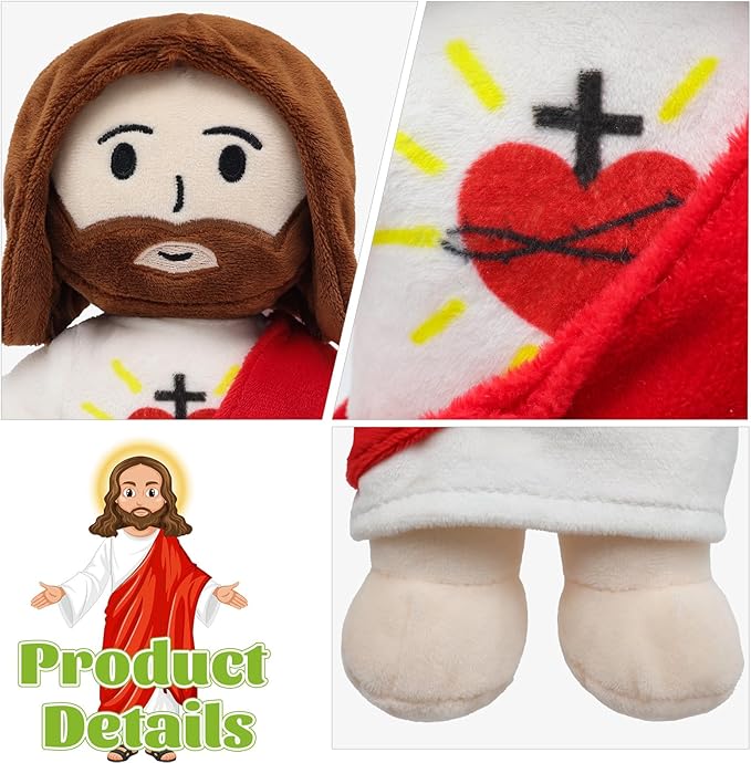 13" Jesus Plush Toy Heart of Jesus Plushie Savior Stuffed Doll for Church Sunday School Religious Easter Gift for Children Kids