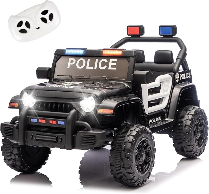 Ride on Police Car, 12V Kids' Electric Vehicles W/Parents Control, Ride on Toys for Toddlers with Music, Bluetooth, Four-Wheels Suspension, USB, Headlights, Police