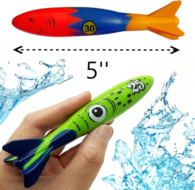 Haktoys Shark Dive Rings & Pool Diving Toys – 8-Piece Sinking Torpedoes and Fish Rings for Kids Swim Training, Boys Pool Games & Underwater Summer Fun