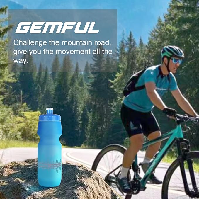GEMFUL 2 Pack Bike Water Bottles 24oz Squeeze Cycling Drink Bottle BPA-Free Leak-Proof No-Sweat Grip for MTB Commuting Gym Road Bikes (Gradient Pink Blue+Grey)