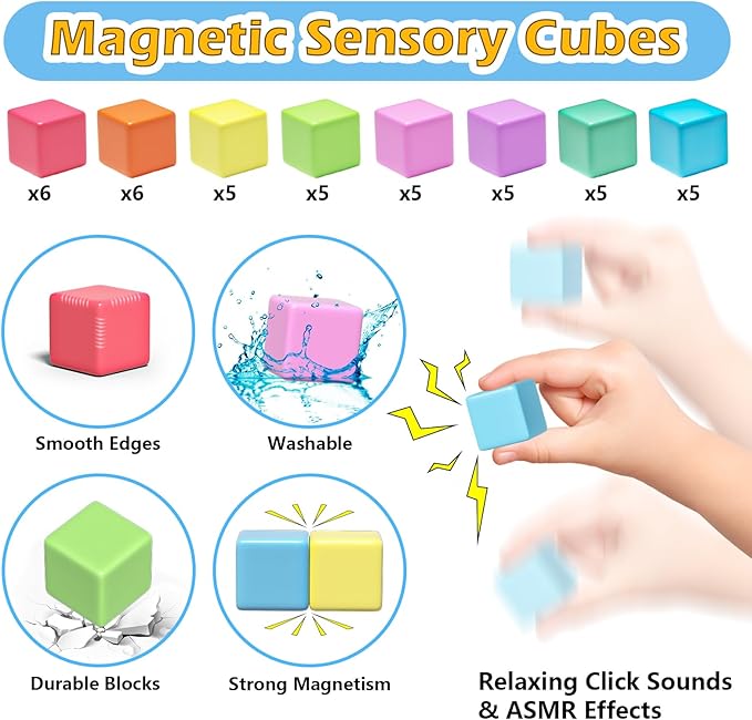 42PCS Magnetic Blocks Set, Magnet Building Cubes for Toddlers, Travel Sensory Autism Preschool Montessori Toys for 3 4 5 6 7 8 Year Old, Birthday Girls Boys Gifts