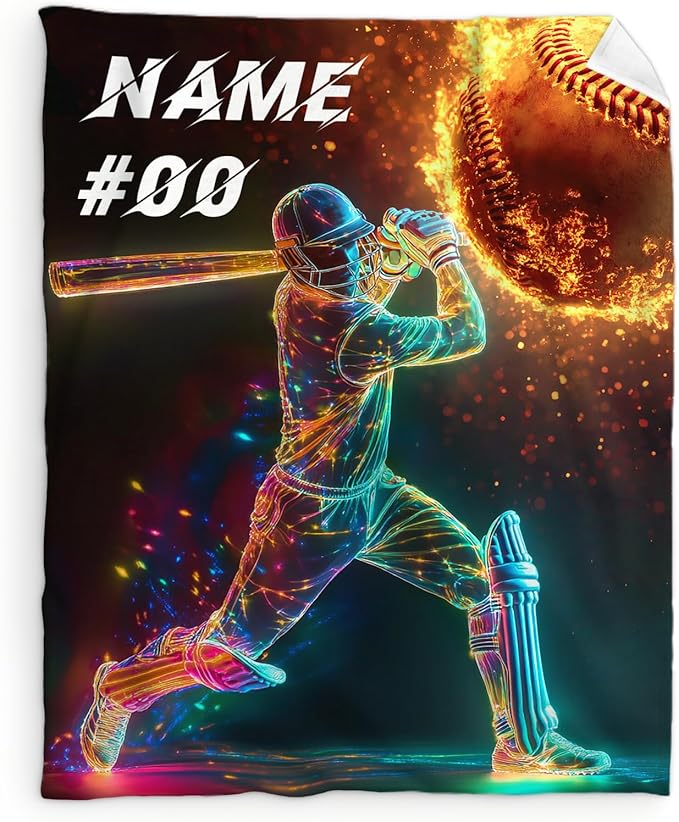 Custom Baseball Blanket, Personalized Name Throw Blanket, 50 x 40 Inches Soft Sports Blanket for Boys, Baseball Lovers, Cozy Warm Flannel Throw Blanket for Bed Sofa Room Decor, Camping, Travel