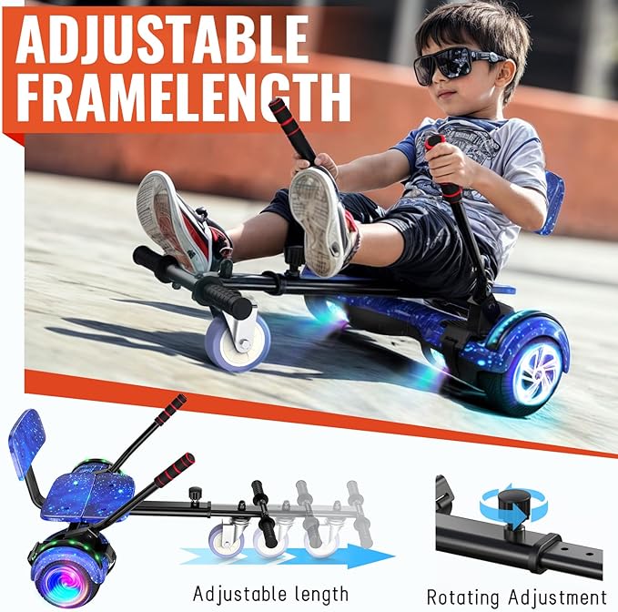 Scooter with Seat Attachment for Kids Adults, 6.5'' 8.5''Balancing Scooter with Bluetooth Speakers & Colorful LED Light with Kart