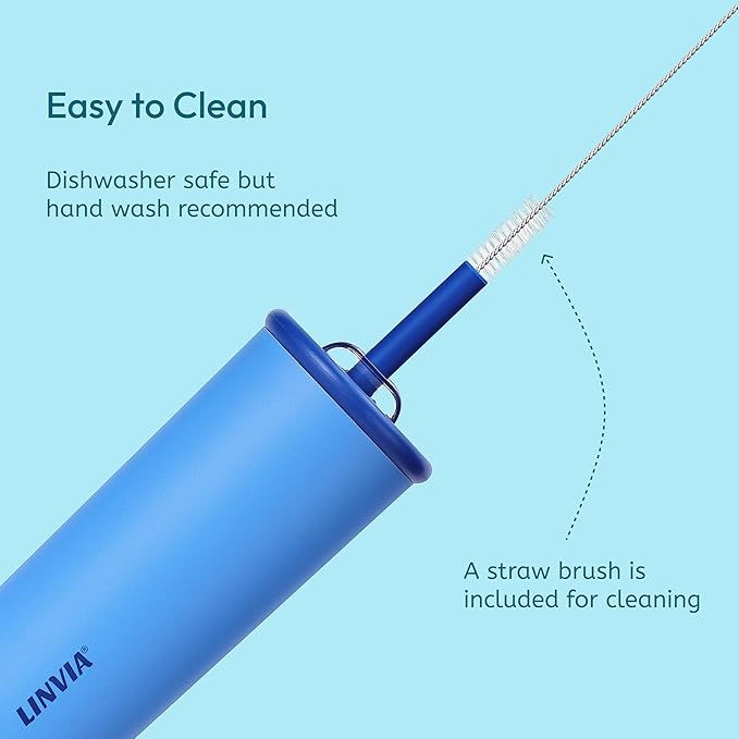 Candy Tumbler, 25 oz Kids Insulated Stainless Steel Water Bottle with Spill Resistant Silicone-Metal Straw and 2-in-1 Lid, BPA-Free, Cup Holder Friendly, Dishwasher Safe, Ocean Blue