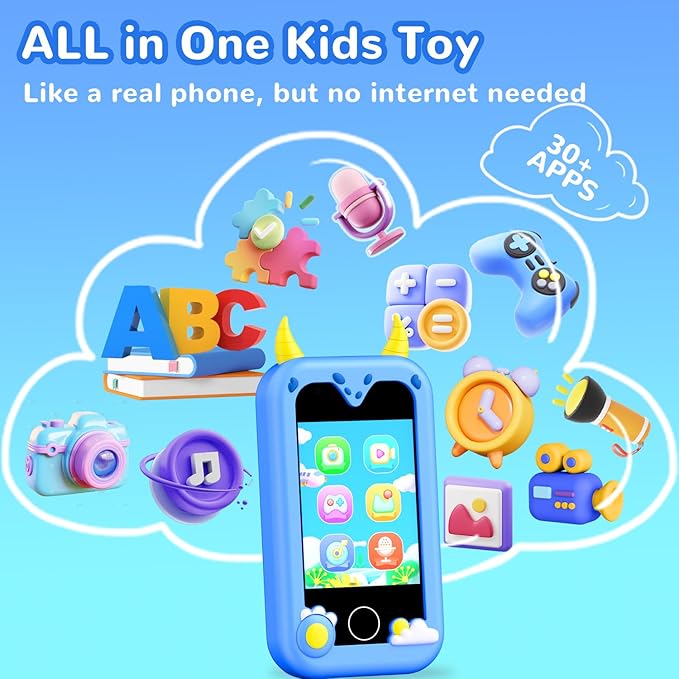 Kids Pretend Phone, Smart Phone Toys with Dual Camera - Christmas Birthday Gift for Boys Aged 3-12, Toddler Toys Play Phone with Music Player, Educational Learning Games with 32GB Memory Card, Blue
