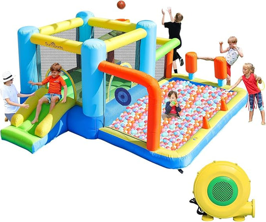 Inflatable Bounce House,Bounce House for Kids 3-6,Bouncy House with Slide,Obstacle Course Bounce House,Bouncy Castle for Kids Outdoor,Indoor Jump House with Ball Pit
