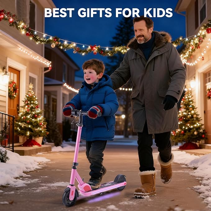 Caroma Electric Scooter for Kids Ages 6-14, 150W/180W Motor,10 MPH Max Speed & 7 Miles,Adjustable Height & Speed,Colorful Lights,LED Display,Foldable Kids Electric Scooter 132 Lbs Max Load