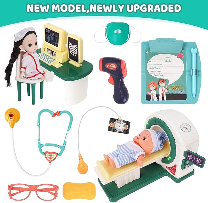 Doctor Kit for Toddlers 3-5, Kids Doctor Playset with Medical Tools, X-ray Machine and Toy Stethoscope ,Educational Pretend Play for Boys & Girls Ages 2 3 4 5 6,Birthday Gift & Dress-Up Toys
