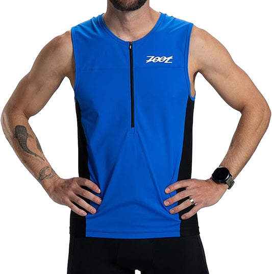 Zoot Men’s Core Tri Tank, Performance Triathlon Race Tank Top, UPF 50+ Fabric, Rear Pockets, Mesh Panels, & Cam Lock Zipper