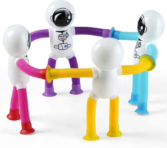 Astronaut Sensory Toys,Chirstmas Gifts for Grandkids Toddlers,4Pcs Suction Autism Toy Pop Tube Fidget Toys,Autistic Busy Travel Toys Chirstmas Stocking Stuffers