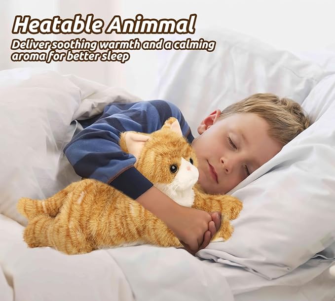 2Pcs Cat Stuffed Animals, Microwavable Stuffed Animal Adorable Fluffy Tabby Cat Plush for Warmth, Heatable Coolable Lavender Scent Cat Plush Toys, Cute Soft Cat Plushies for Kids Adults Girl Boy Gifts