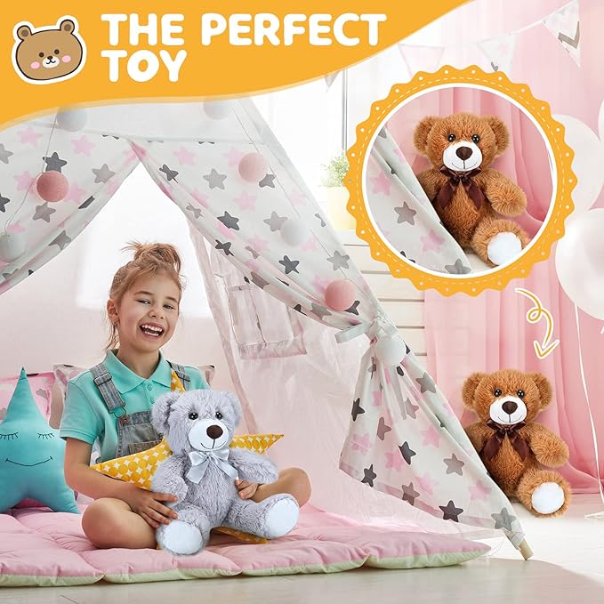 Aoriher 28 Pieces Stuffed Bears Bulk Plush Animals Toys with Ribbon Bow 13.7 Inches Wedding Baby Shower Centerpieces Decoration for Christmas Stocking Stuffed Party Favors