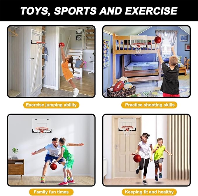 AOKESI Indoor Mini Basketball Hoop Set for Kids - 17" x 12.5" Door Hoops Room&Wall Mounted with Complete Accessories Game Toys Balls Gifts Boys Teens