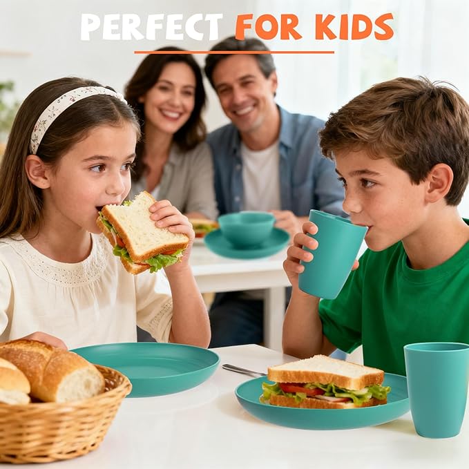 Wheat Straw Dinnerware Sets for 4, 20 PCS Unbreakable Lightweight Kids Plates and Bowls Sets, Dishwasher Microwave Safe Dinnerware Set, Perfect for Kitchen Dorm Camping Outdoor - Green