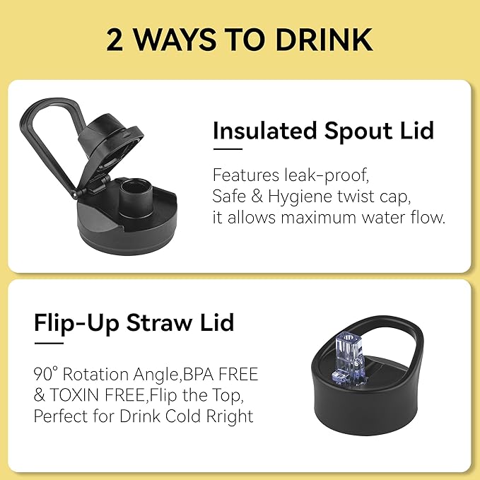 24 oz Insulated Water Bottle Bulk 4 Pack, Stainless Steel Sports Water Bottles with Straw Lid & Wide Mouth Lids, Double Walled Vacuum, Leak Proof, Red