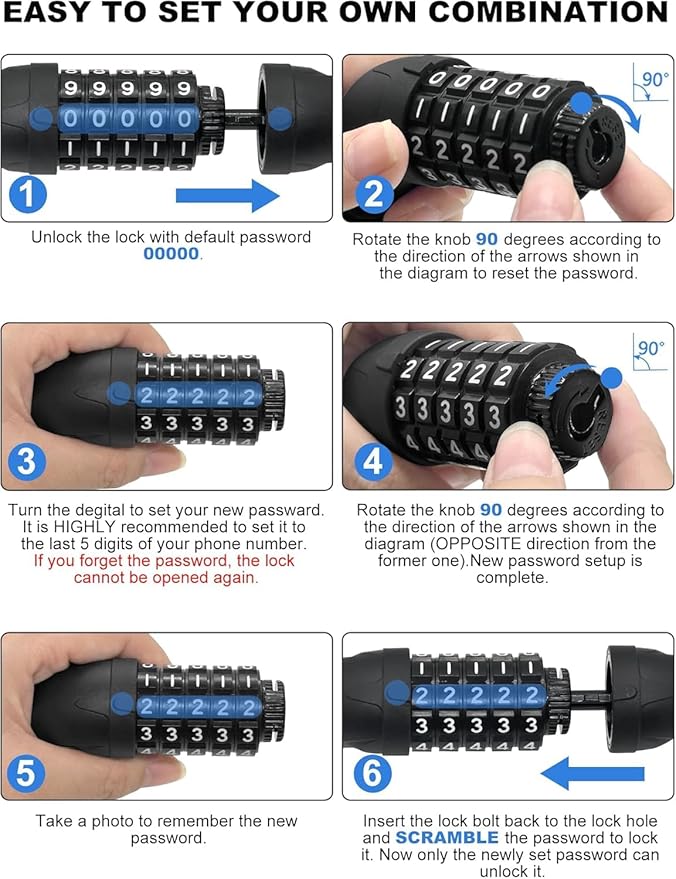NDakter Bike Lock, 4/5.6 Feet Bicycle Cable, High Security 5 Digit Resettable Combination Coiling Bicycle Lock, Heavy Duty Anti Theft Cable with Mounting Bracket, 1/2 Inch Diameter (12mm)