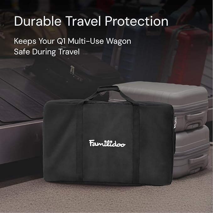 Familidoo Q1 Multi-Use Kids Wagon Stroller with Travel Bag – Foldable, Lightweight, All-Terrain for Kids & Pets – 5-Point Harness, Rain Cover, Compact Travel Design, Up to 132 lbs (Ash Rose)