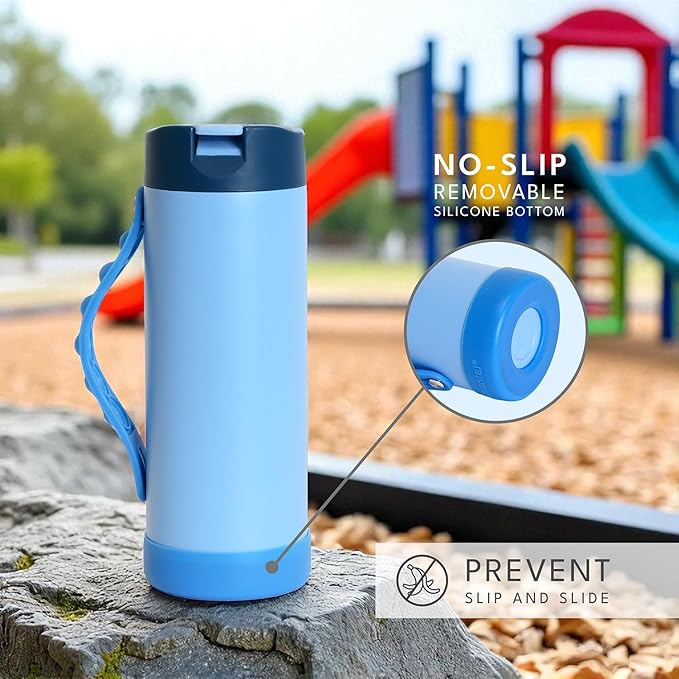 Elemental Iconic Kids Water Bottle for School - 100% Leak-Proof Insulated Water Bottles with Straw Lid & Pop-It Handle for Boys & Girls - Triple-Wall Insulated & BPA-Free, 14oz – Ocean Blue