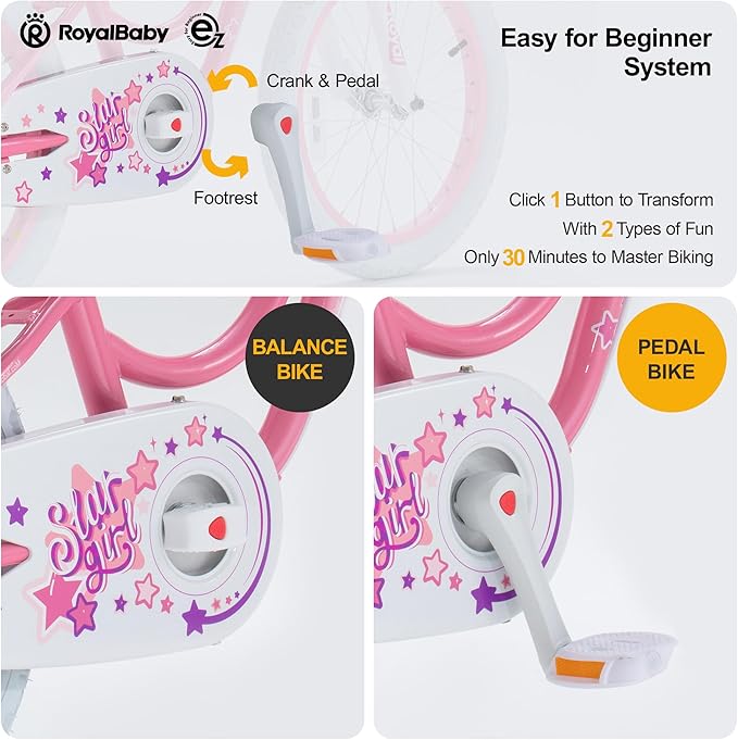 RoyalBaby Girls Bike Classic & EZ Kids Bike, Balance and Pedal Bicycle, 12 14 16 18 20 Inch Toddlers to Big Kids 3-10 Years