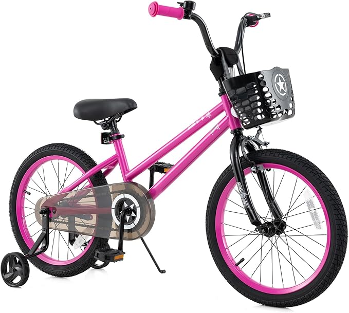 BABY JOY Starry Kids Bike, 12 14 16 18 Inch Bicycle with Training Wheels, Storage Basket, Adjustable Handlebar & Seat, Handbrake & Coaster Brake, Girls Boys Bike
