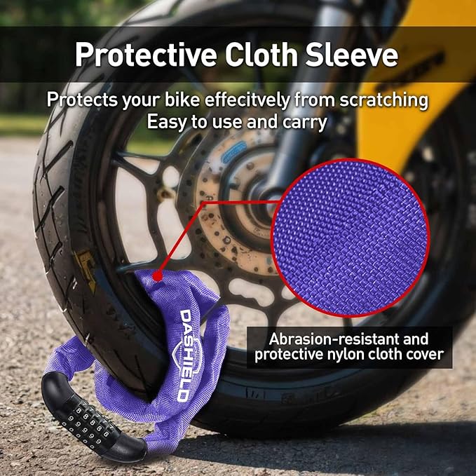 Bike Chain Lock Security 5 Digit Resettable Combination, 51.2 inches Heavy Duty Anti Theft Lock Chain for Bicycle, Motocycle, Scooter, Gate, Fence (Purple, 4.2ft)