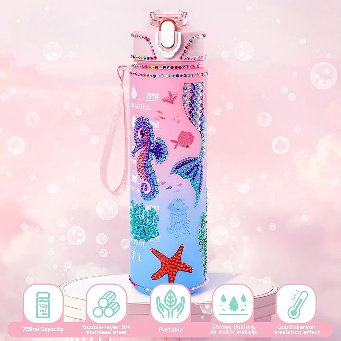 13PCS Mermaid Toys Gifts for Girls 4-6 7 8 9 10 Years Old, Girls Birthday Gifts Set with Light Up Star Pillow DIY Water Bottle Kits, for Daughter Niece Christmas Birthday Baskets for Kids