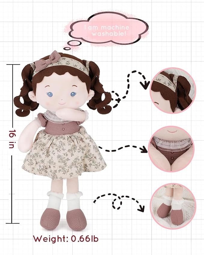 LeyaDoll Soft Baby Doll Toys (16''), My First Baby Rag Doll for 1 Year-Old Girl Birthday Gift, Christmas Plush Toys Gift for Toddler Kids Infants-Miss-Posy