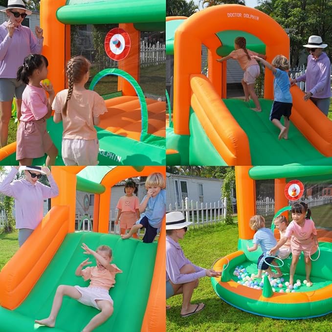 Doctor Dolphin Inflatable Bounce House Kids Bouncy Castle with Party Light for Indoor or Outdoor
