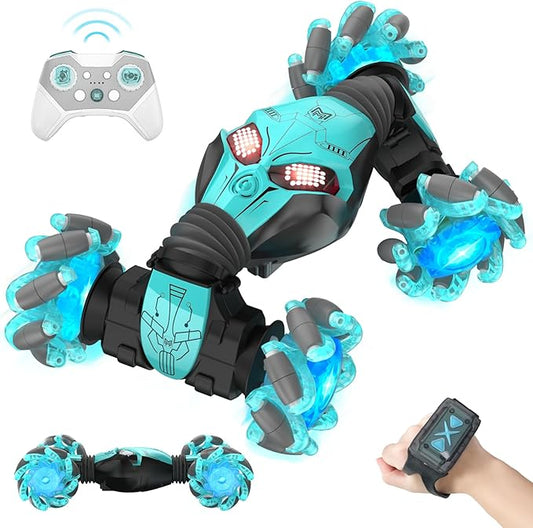 1:12 Gesture Sensing RC Stunt Car, 4WD Hand Controlled Remote Control Twist Cars with Light & Music, 360° Rotate Transform Drift, Gifts for 6-8-12 Kids Age 6 7 8 9 10 11 12 Yrs Old‌(Bule)