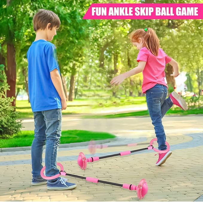 Ankle Skip Ball for Kids - Foldable Flash Wheel Skip Ball, Outside Game Toys for Kids & Adults, Gift for Boys & Girls Age 5 6 7 8 9 10 Years Old, Pink