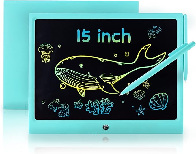 LCD Writing Tablet for Kids, 15 Inch Colorful Electronic Doodle Board, Educational Learning Kids Drawing Tablet Toys, Christmas Birthday Gift for 3 4 5 6 7 8 9 Year Old Girls Boy
