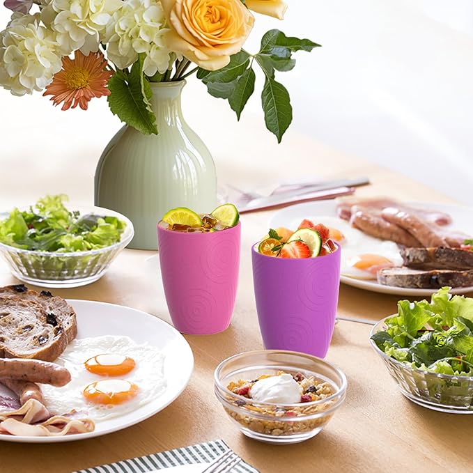 Homienly Drinking Glasses Wheat Straw Cups, Water Cup Set of 4, Reusable Cups, Unbreakable Plastic Drinking Cup, Dishwasher and Microwave safe, Cups for Kids - Flower Color