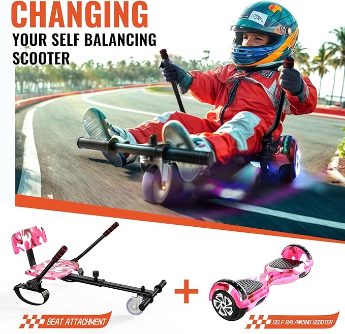 Scooter with Seat Attachment for Kids Adults, 6.5'' 8.5''Balancing Scooter with Bluetooth Speakers & Colorful LED Light with Kart