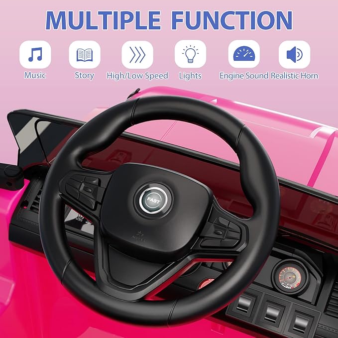 12V Kids Ride On Truck Car, Battery Powered Electric Vehicle Toy w/Parent Remote Control, Spring Suspension, 3 Speeds, LED Light, Music & Horn, Electric Cars for Kid, Gift for Boy Girl, Pink