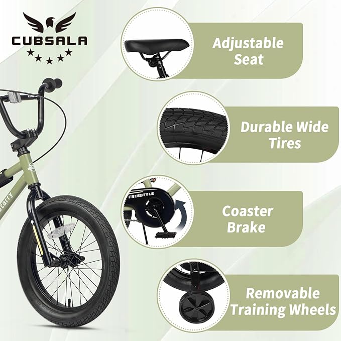 12 14 16 18 Inch Kids Bike BMX Style Bicycle with Training Wheels Coaster Brake for 2-10 Years Old Toddlers Boys Girls Multiple Colors