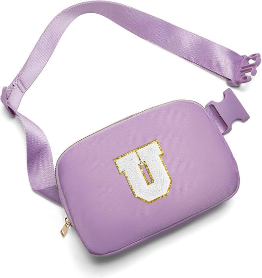 Gitus Birthday Gifts for 8 9 10 11 12 13 Year Old Girls Personalized Fanny Pack Crossbody Bags with Initial Letter Patch Belt Bag for Teen Girls Cute Trendy Stuff Travel Essentials (Lavender-U)