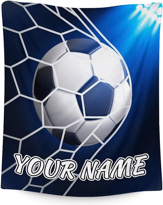Personalized Soccer Gifts - 50x60 Inches Large Blanket for Boys Girls - Soft Fuzzy Cozy Throws for Soccer Team - Blue Sports Throw Blanket for Couch, Living Room & Office