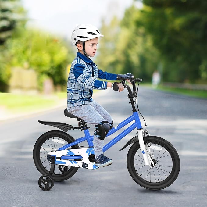 COSTWAY Kids Bike, 12 14 16 18 Inch Toddler Bike for Boys & Girls Aged 3-8 Years Old, Kids Bicycle w/Removable Training Wheels, Handbrake & Coaster Brake, Basket, Bell