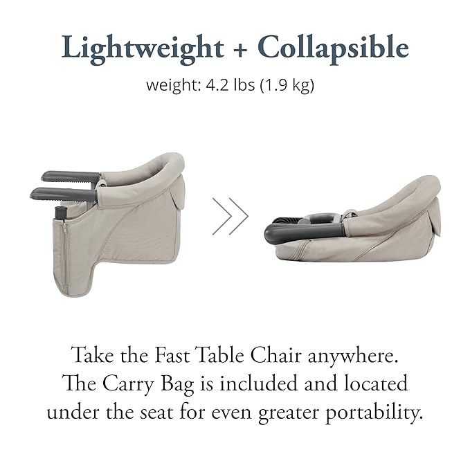 Inglesina Fast Table Chair, Cream - Portable Baby High Chair - for Babies & Toddlers up to 37 lbs - Collapsible Design - Fits Tables 0.8'' to 3.5'' Thick - Compact & Easy to Use - Travel Bag Included